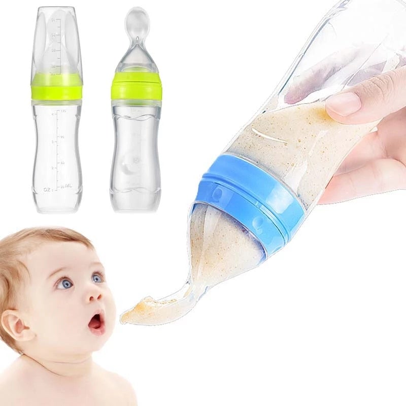 Infant Baby Squeezing Feeding Bottle With Spoon