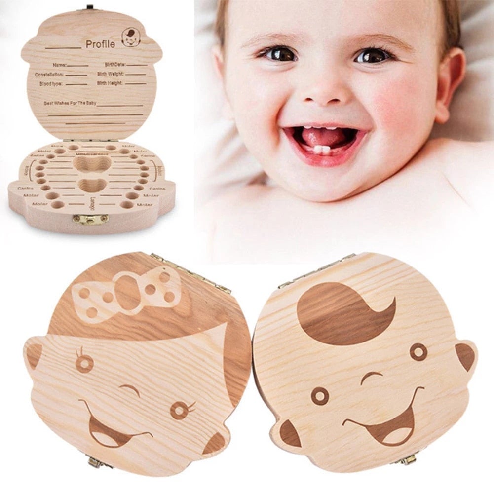 Baby Wooden Teeth Organizer Keepsake Box